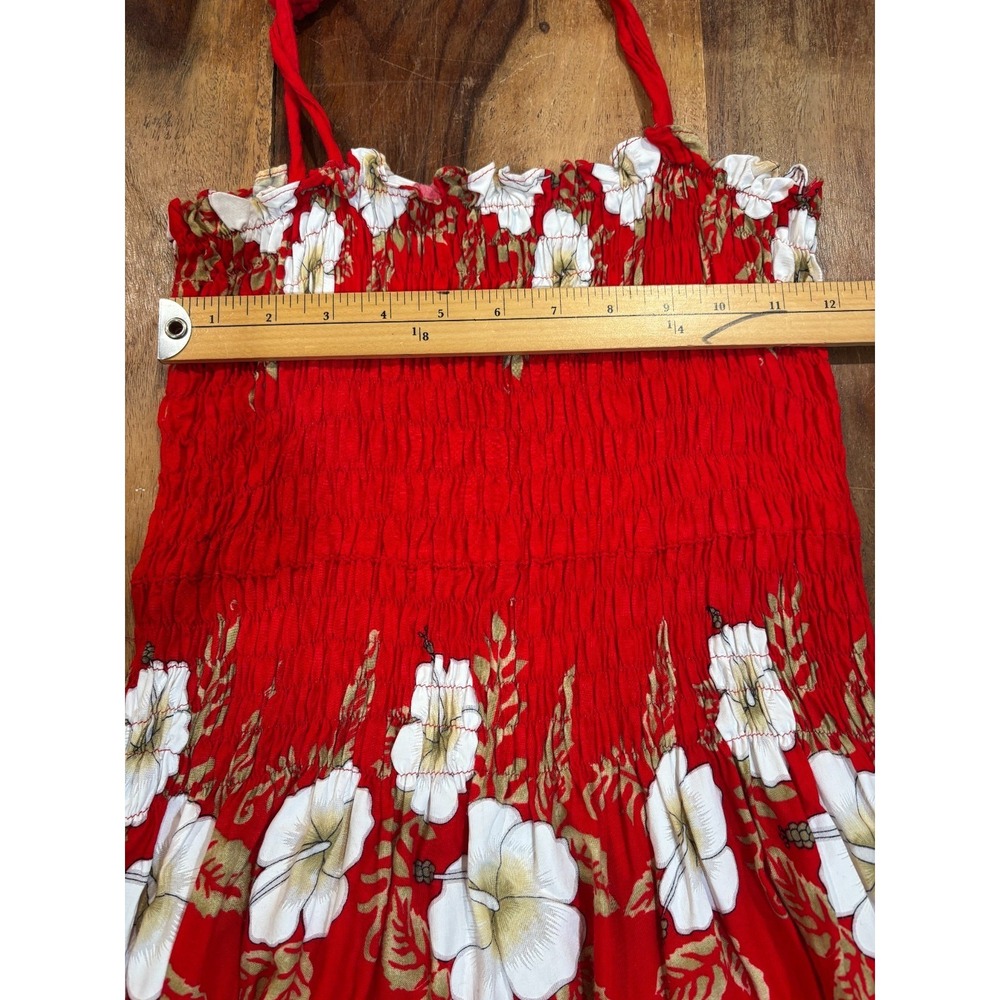 Vintage Y2K Hibiscus Collection Hawaii red dress white flowers sundress one sz - Picture 3 of 10